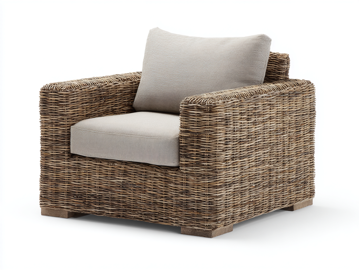 Sillones de ratán para jardín con cojines 90x88x74 cm - Ratán natural marrón - Estilo moderno para terraza y jardín-Jalagadecor