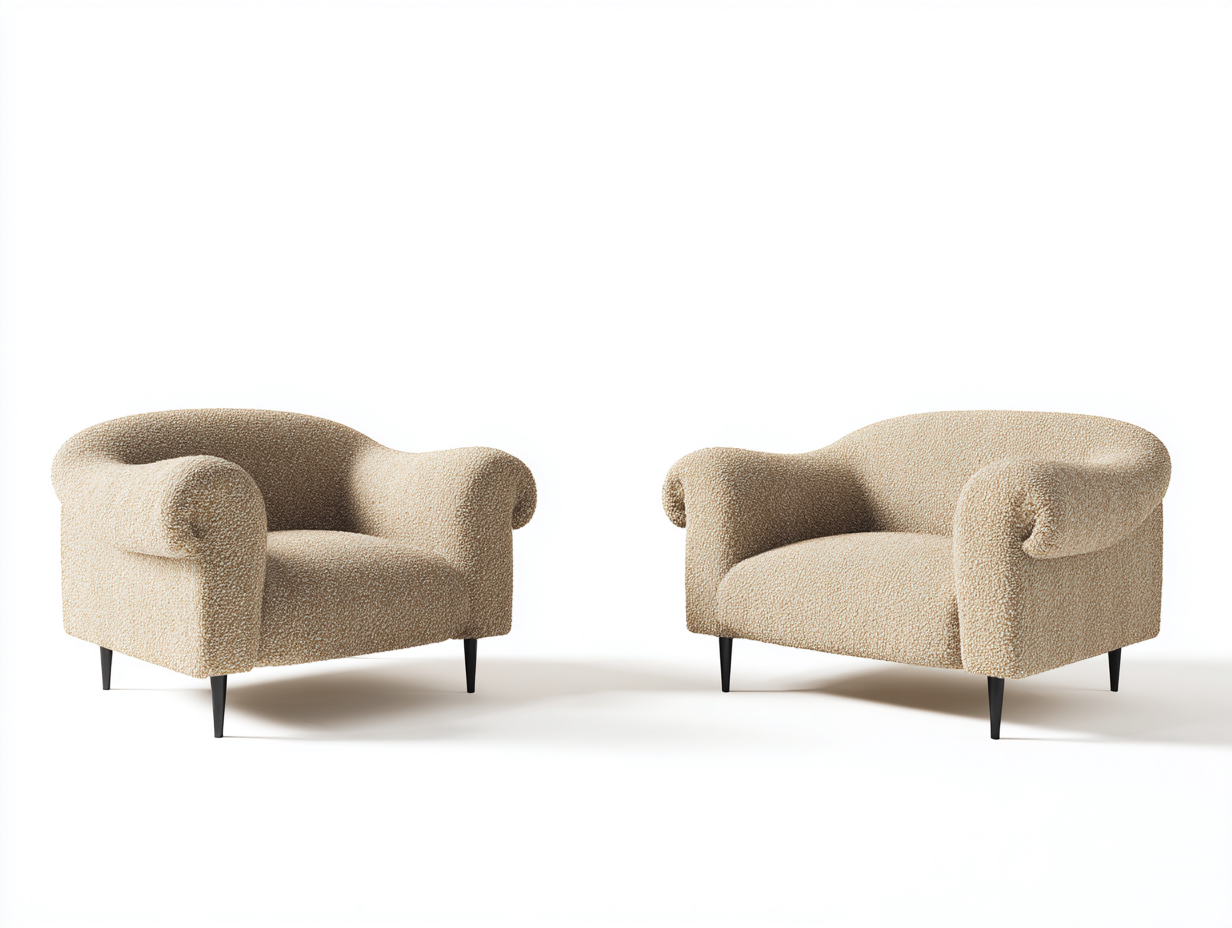 Sillones tapizados bouclé beige 82x80x75 cm - Beige-Negro - Diseño moderno con patas metálicas (set 2 piezas)-Jalagadecor