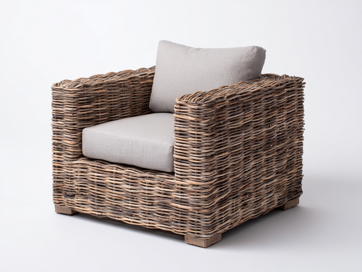 Sillones de ratán madera natural 80x82x75 cm - Ratán natural-Madera natural - Diseño exterior con cojín-Jalagadecor