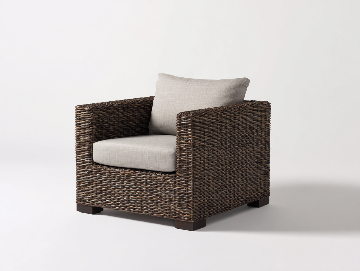 Sillones de ratán madera natural 80x82x75 cm - Ratán natural-Madera oscura - Diseño exterior con reposabrazos-Jalagadecor