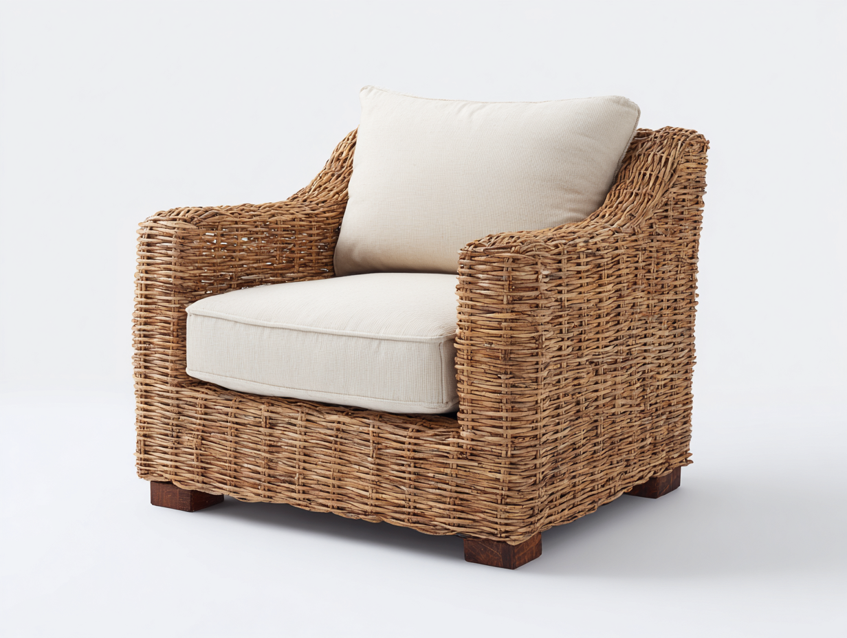Sillones de ratán madera natural 75x80x75 cm - Ratán natural-Madera natural - Diseño exterior artesanal con reposabrazos-Jalagadecor