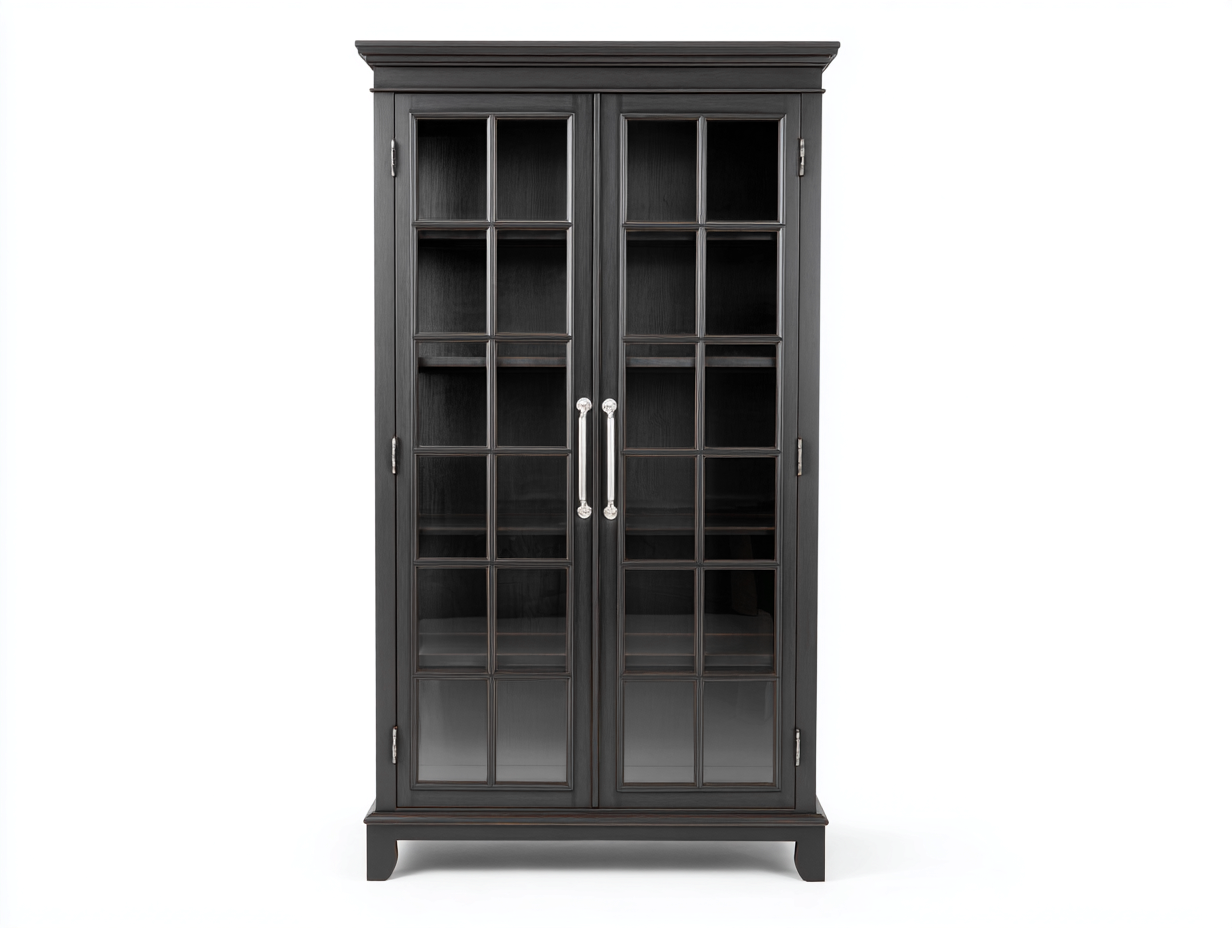 Vitrina de madera con 2 puertas de cristal 90 x 45 x 200 cm - Negro - Diseño clásico-Jalagadecor