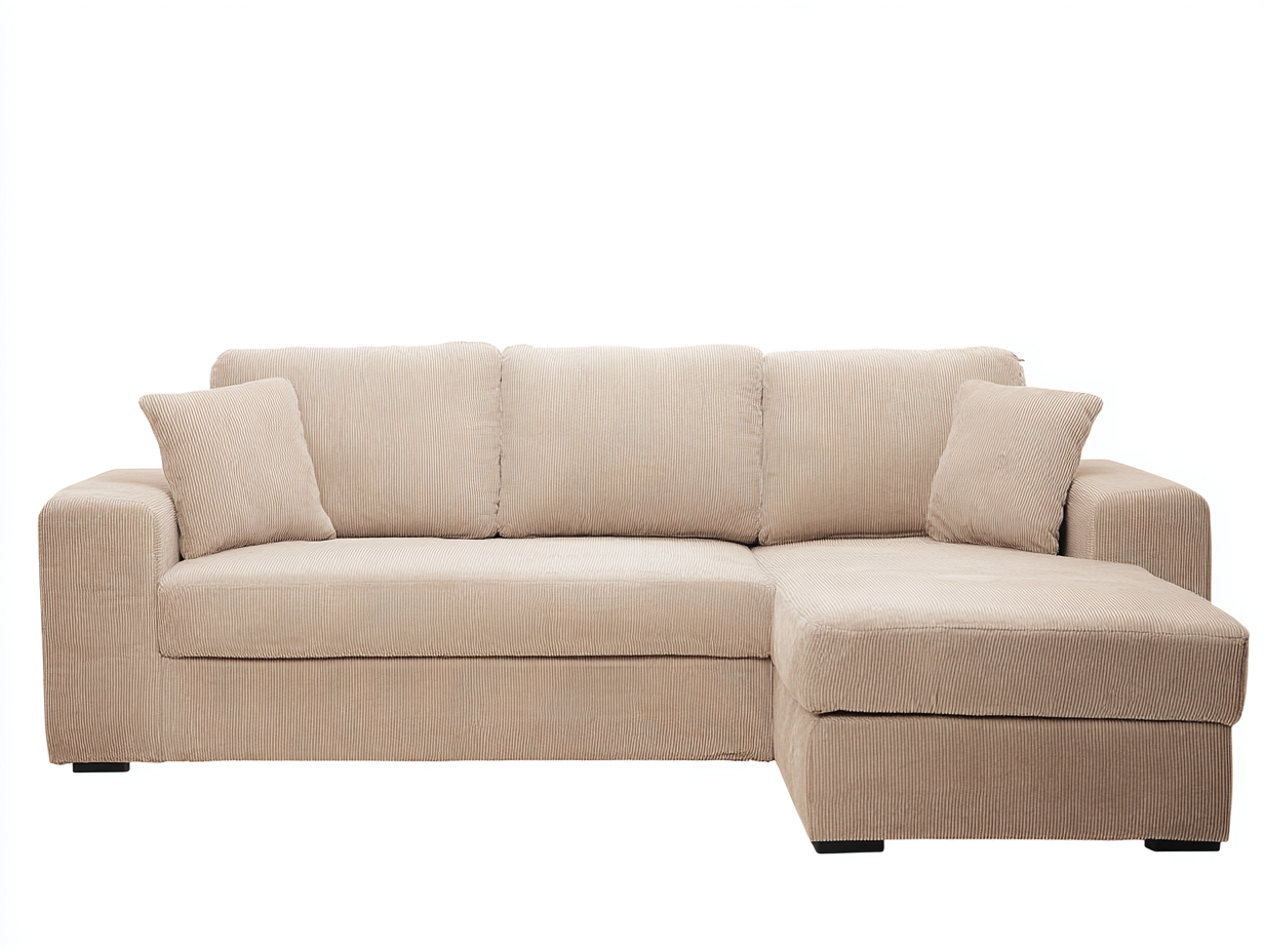 Sofás de esquina sofá en L tapizado tela de pana beige 225x155x85 cm estilo moderno salón-Jalagadecor