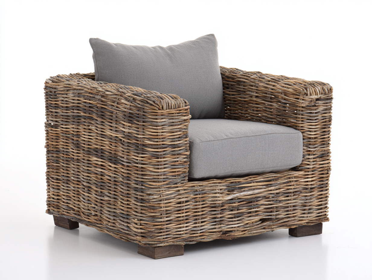 Sillones de ratán de jardín con cojín gris estilo natural 80x75x80 cm diseño exterior terraza-Jalagadecor
