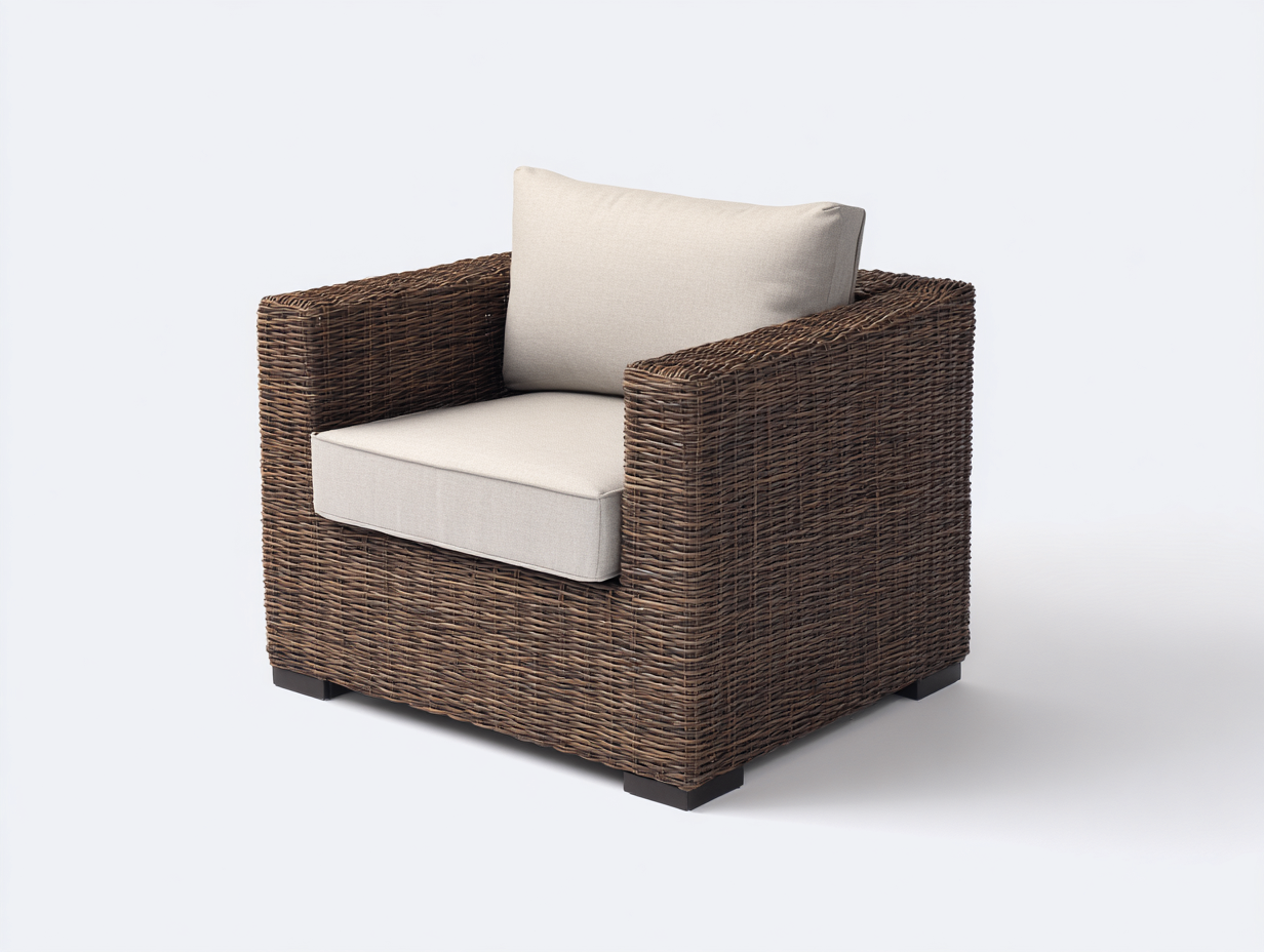 Sillones de ratán de jardín estilo natural con cojín beige 80x75x80 cm diseño exterior terraza-Jalagadecor