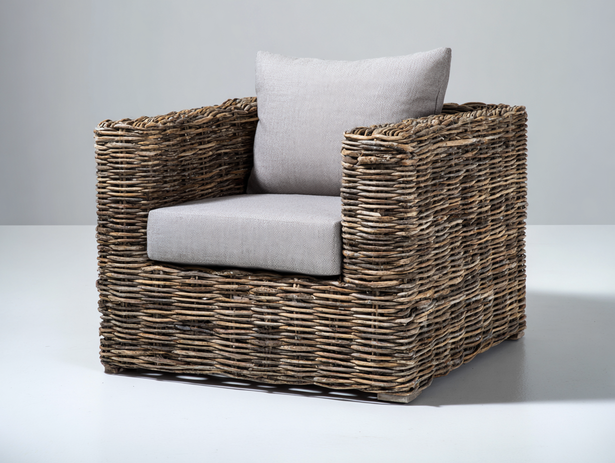 Sillones de ratán para jardín con cojines 88x86x72 cm - Ratán natural marrón - Estilo moderno para terraza y jardín-Jalagadecor
