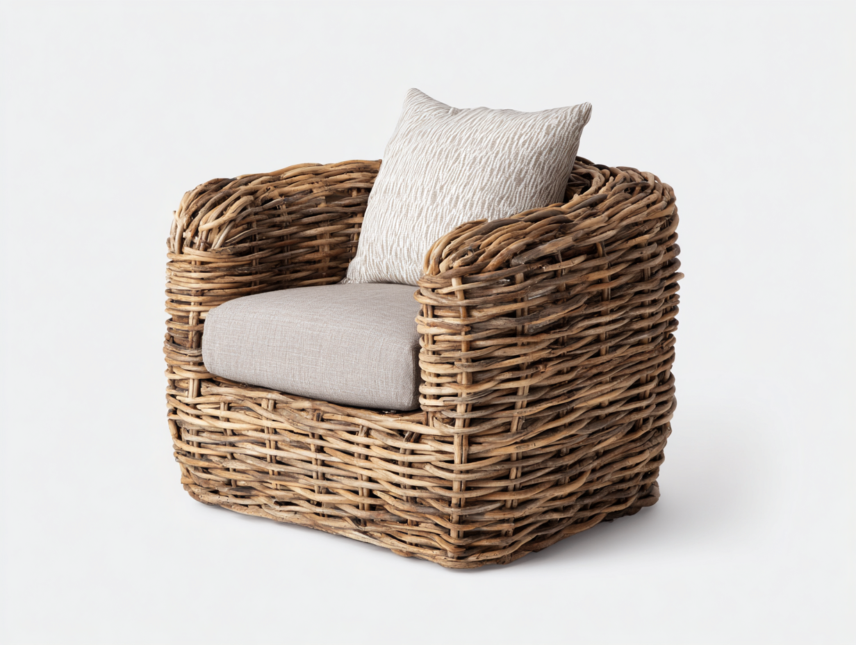 Sillones de ratán de jardín con cojín beige 80x75x80 cm diseño natural exterior terraza-Jalagadecor