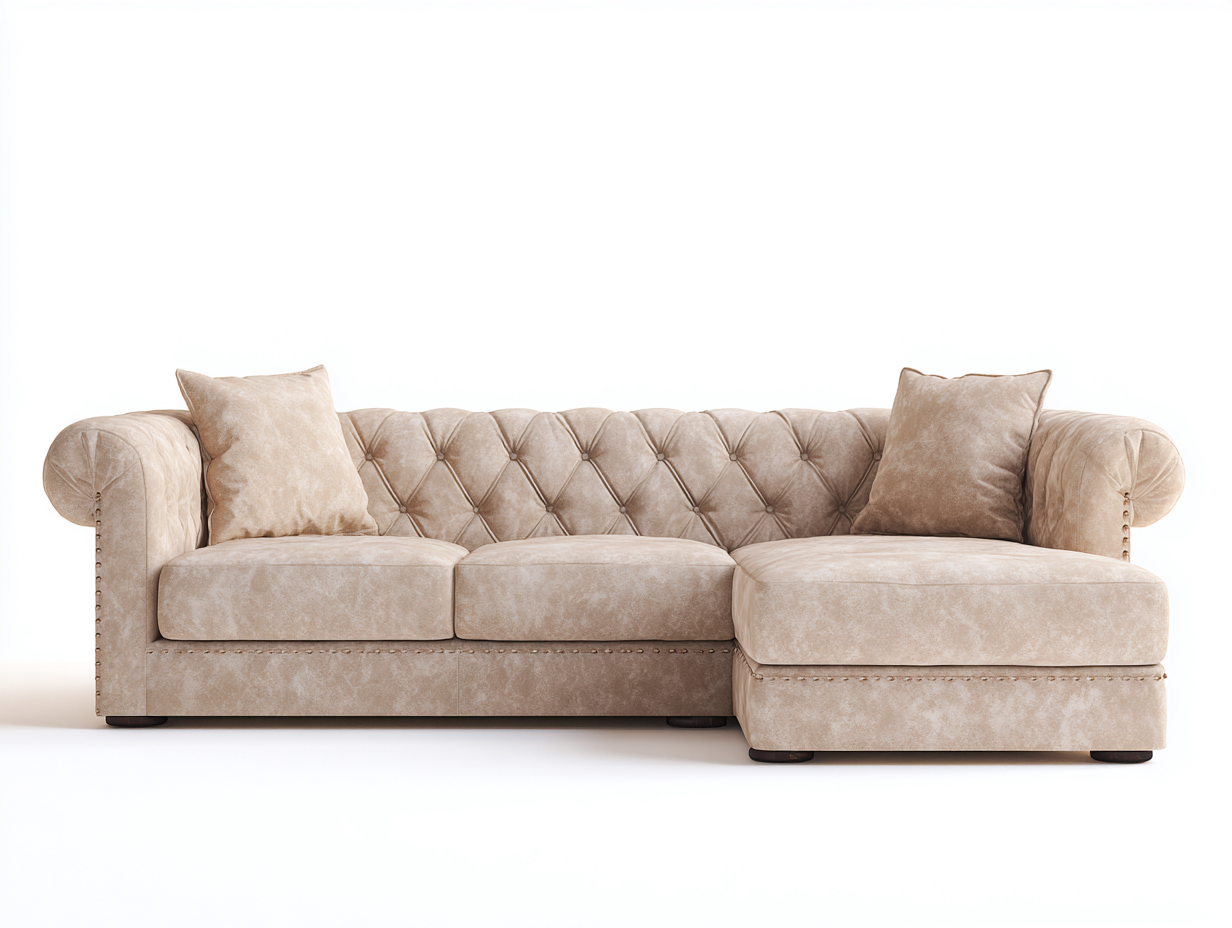 Sofás de esquina terciopelo beige 270x165x85 cm - Beige - Diseño clásico capitoné con chaise longue-Jalagadecor