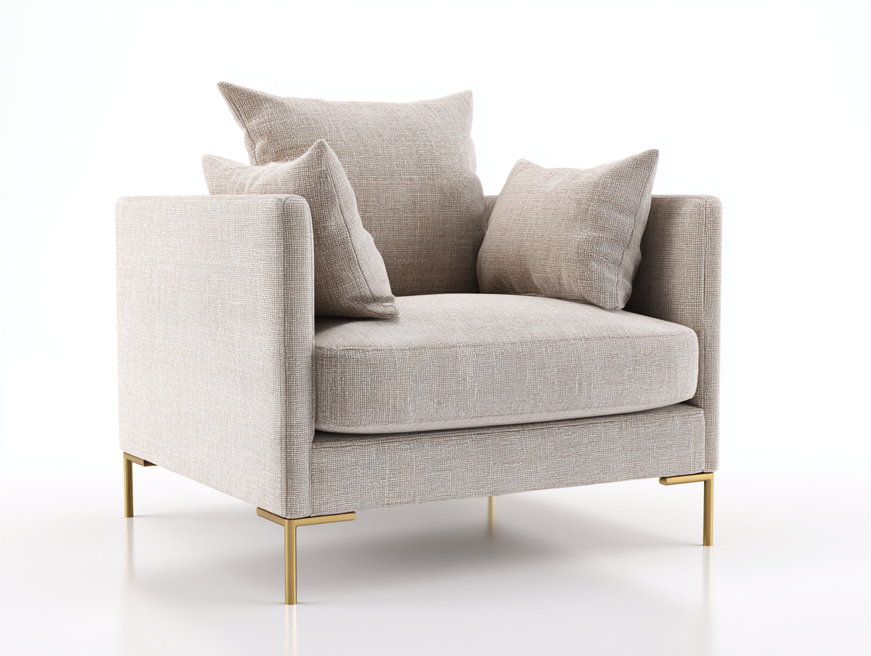 Sillones de salón tapizado beige con patas metálicas doradas 90x85x75 cm diseño moderno interior-Jalagadecor