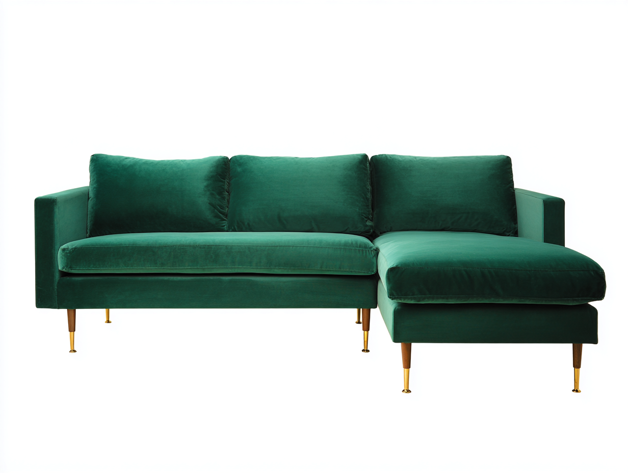 Sofás de esquina tapizado de terciopelo 240x155x84 cm - Verde esmeralda - Diseño moderno para salón-Jalagadecor