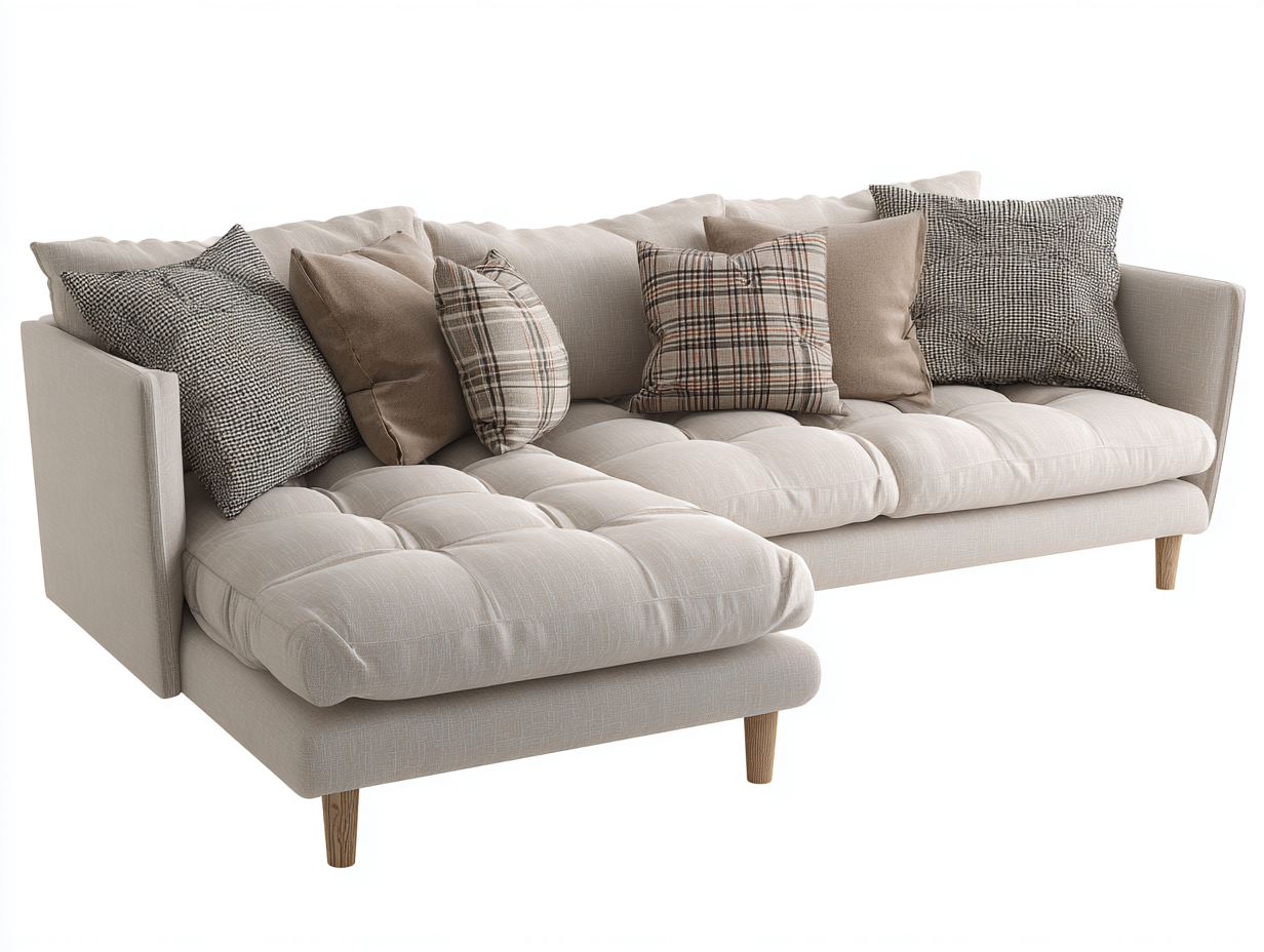 Sofás de esquina tela beige 260x160x85 cm - Beige - Diseño moderno con chaise longue y patas de madera-Jalagadecor