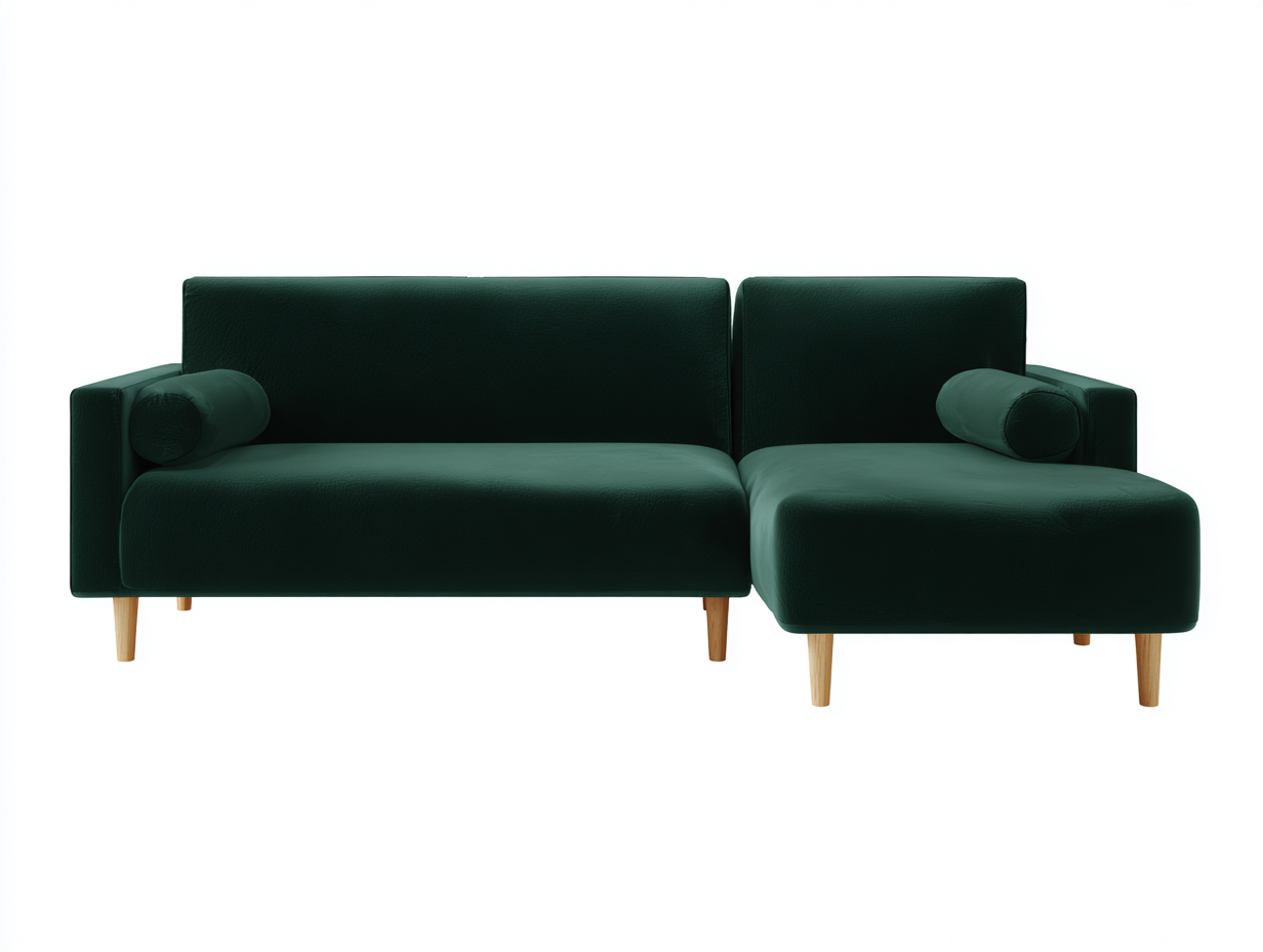 Sofás de esquina terciopelo verde 240x150x85 cm - Verde oscuro-Madera natural - Diseño moderno chaise longue-Jalagadecor