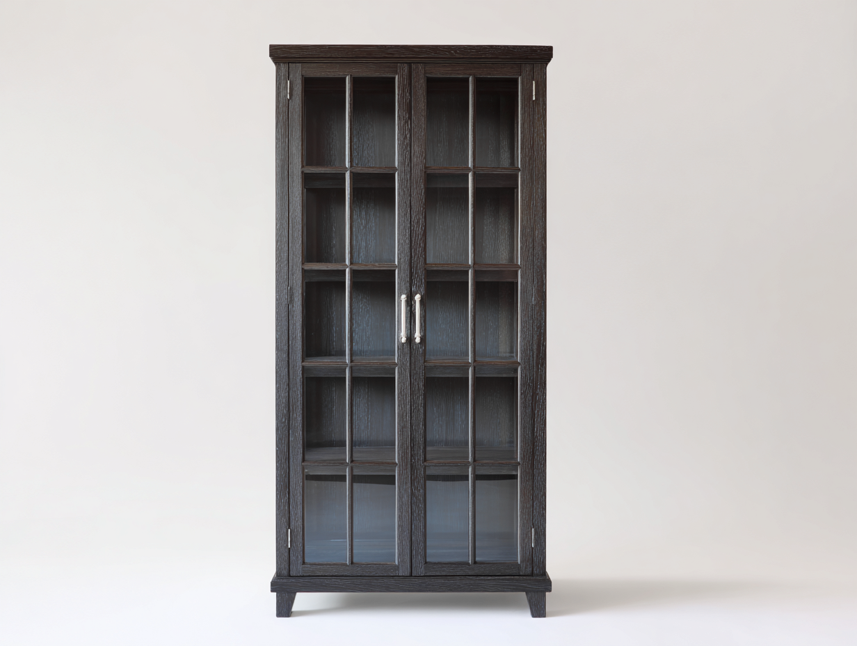 Vitrina de madera con puertas de cristal 90x40x190 cm - Marrón oscuro - Estilo clásico para salón y comedor-Jalagadecor