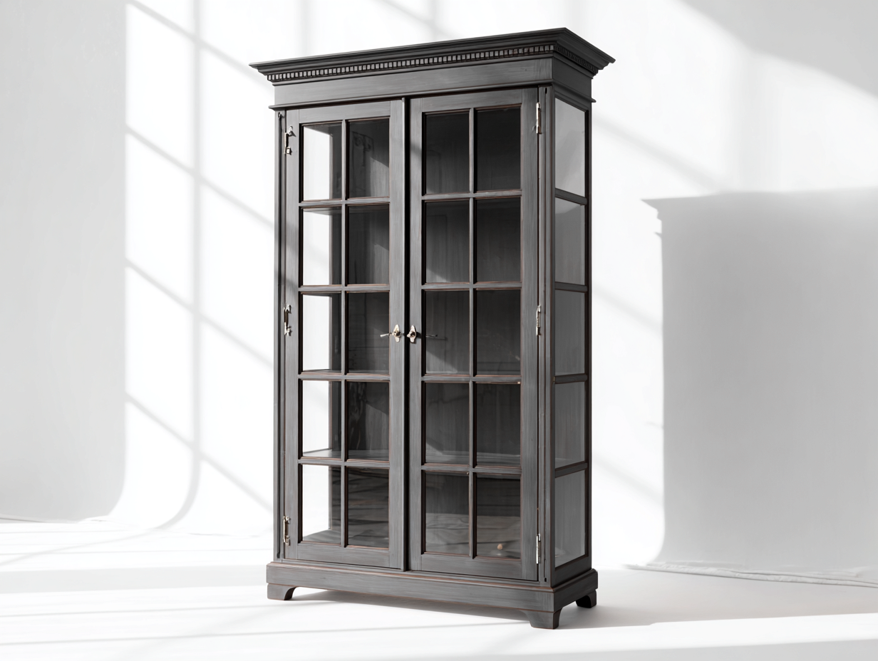 Vitrina de jardín madera vidrio 120x45x180 cm - Negro-Madera oscura - Diseño clásico elegante con doble puerta acristalada-Jalagadecor