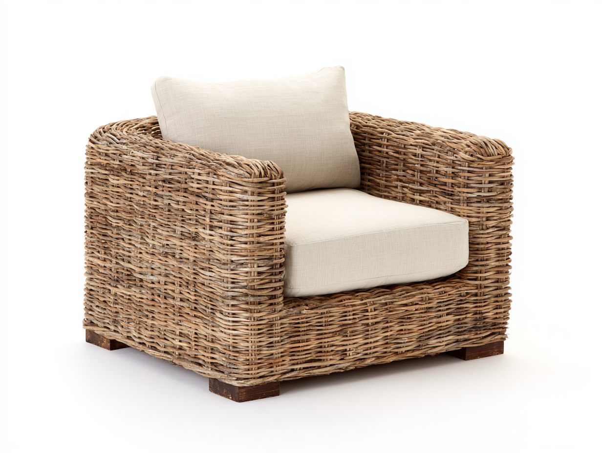 Sillones de ratán de jardín estilo natural tejido grueso color marrón 80x75x75 cm diseño exterior terraza-Jalagadecor