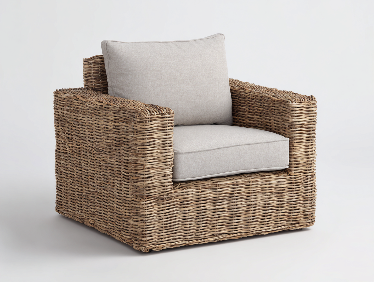 Sillones de ratán de jardín estilo natural color beige 75x70x80 cm diseño exterior terraza-Jalagadecor