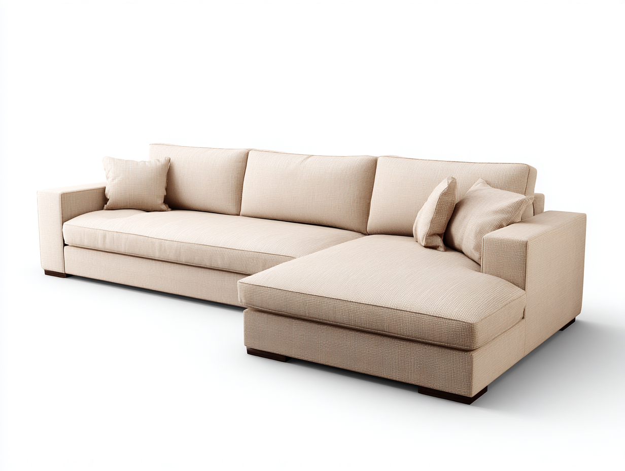 Sofá de esquina en L tapizado de tela beige 260x160x85 cm estilo moderno salón interior cómodo-Jalagadecor