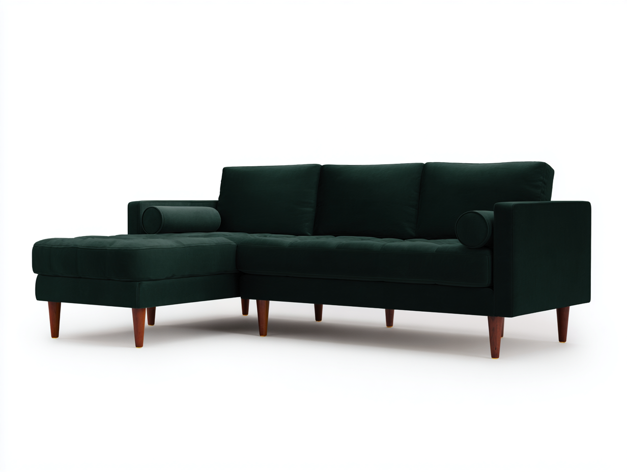 Sofás de esquina tapizado de tela 220x145x85 cm - Verde oscuro - Diseño moderno con chaise longue-Jalagadecor