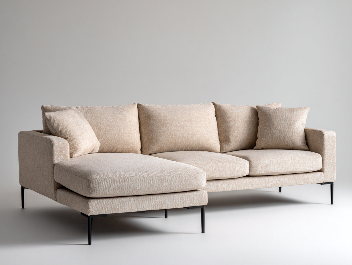 Sofás de esquina tela beige 255x160x85 cm - Beige - Diseño moderno con chaise longue-Jalagadecor