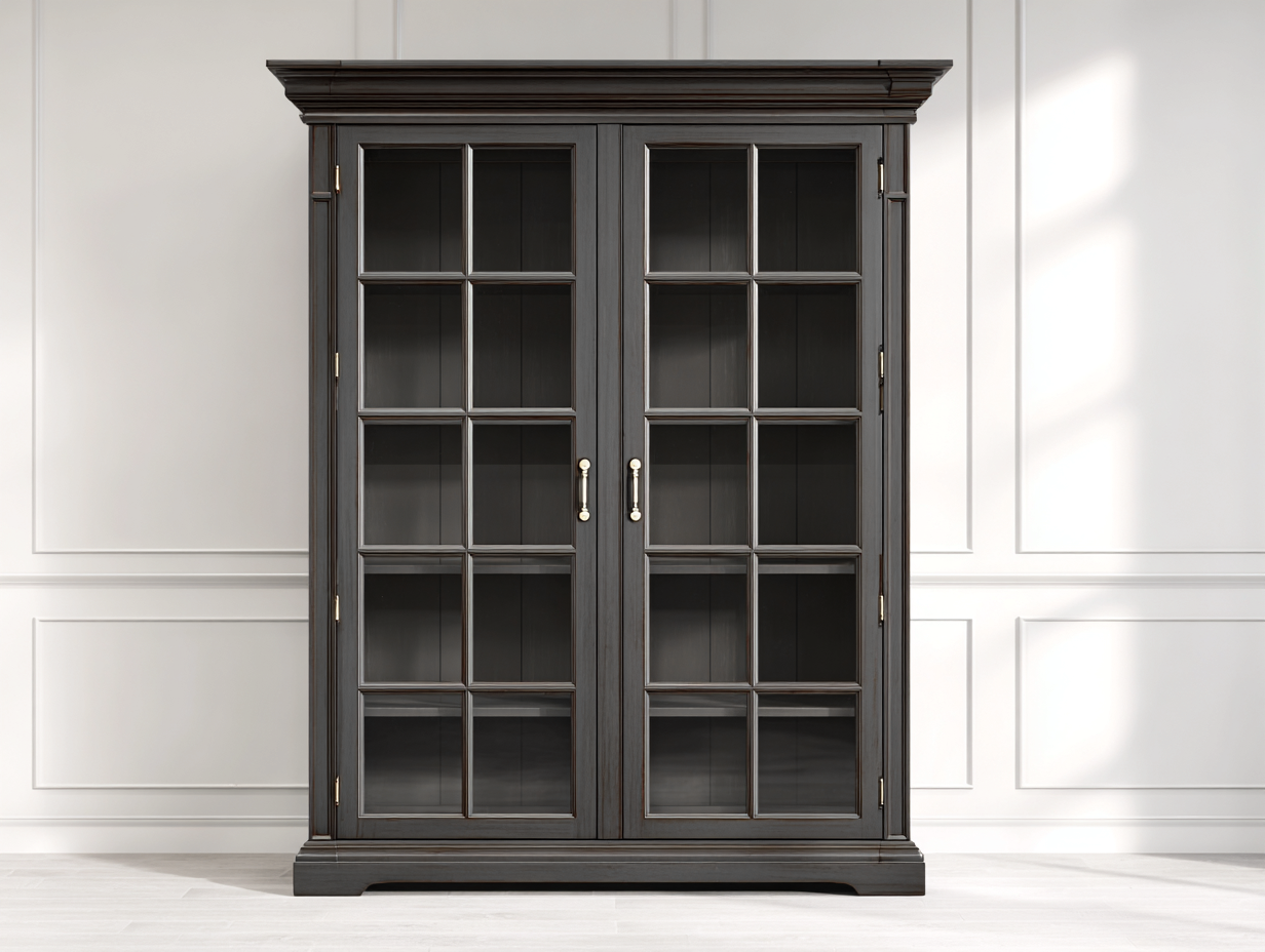 Vitrina de jardín madera vidrio 120x45x180 cm - Negro-Madera oscura - Diseño clásico con doble puerta acristalada-Jalagadecor