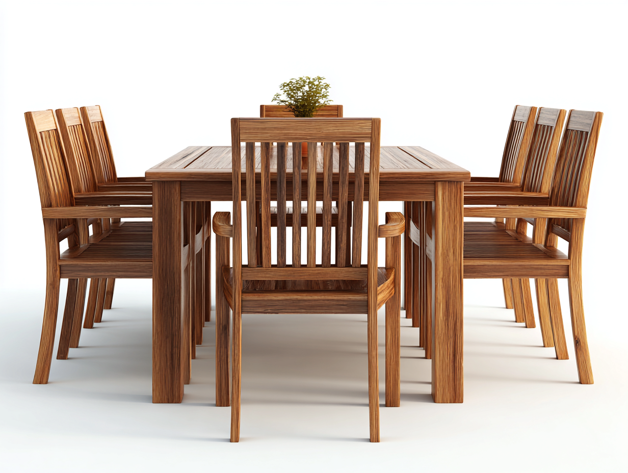 Conjuntos de comedor de jardín madera natural 180x90x75 cm - Madera natural - Diseño exterior con 6 sillas-Jalagadecor