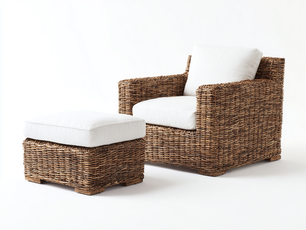 Sillones de ratán madera natural 80x85x75 cm - Ratán natural-Madera natural - Diseño exterior con reposapiés-Jalagadecor