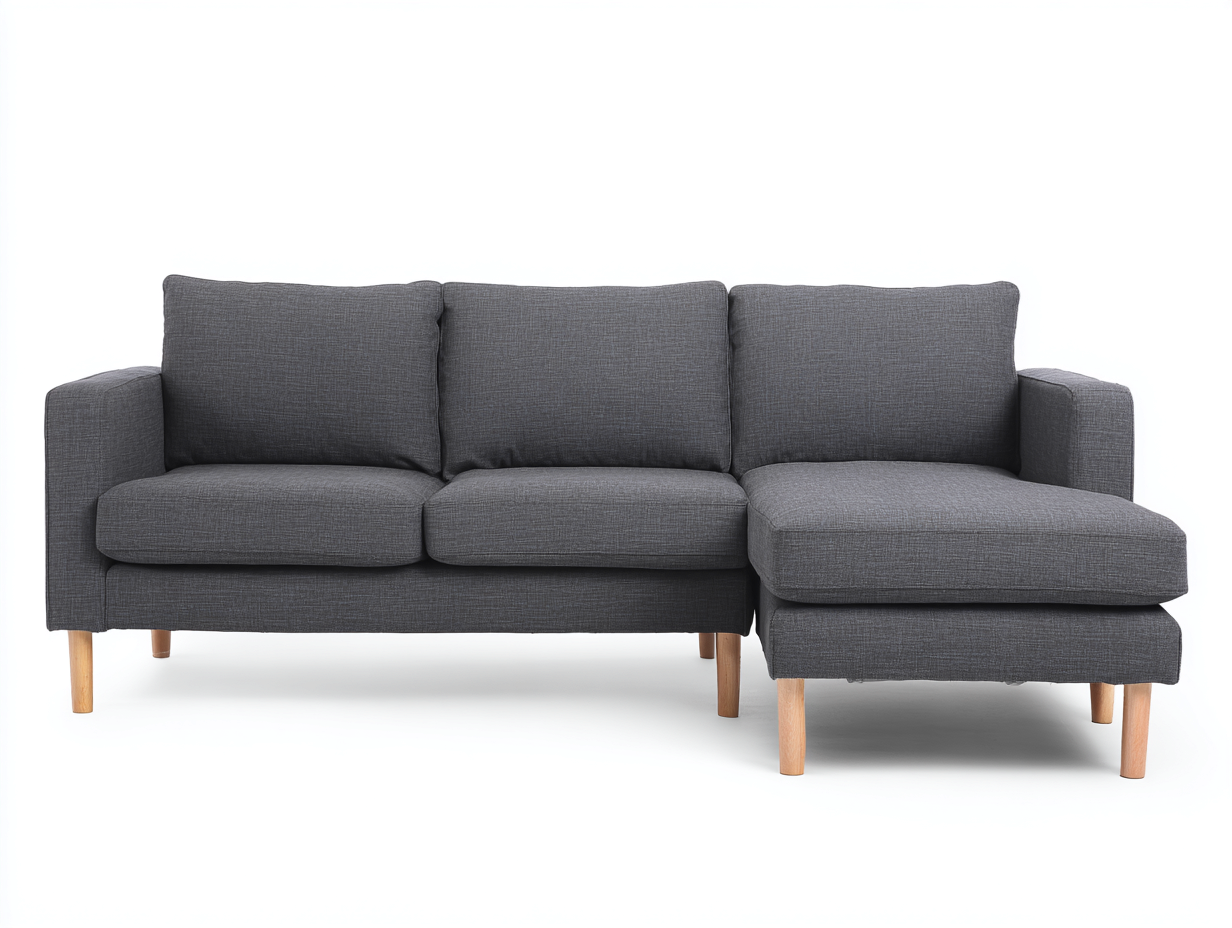 Sofás de esquina tela gris 250x160x85 cm - Gris oscuro - Diseño moderno con patas de madera-Jalagadecor
