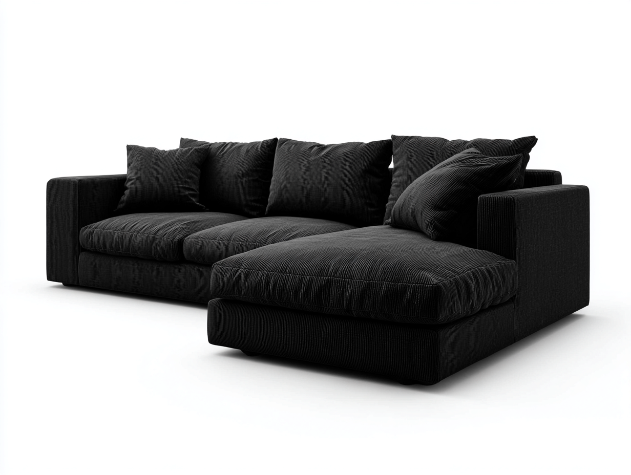 Sofás de esquina de salón tapizado negro tejido moderno con chaise longue 280x180x85 cm diseño interior-Jalagadecor