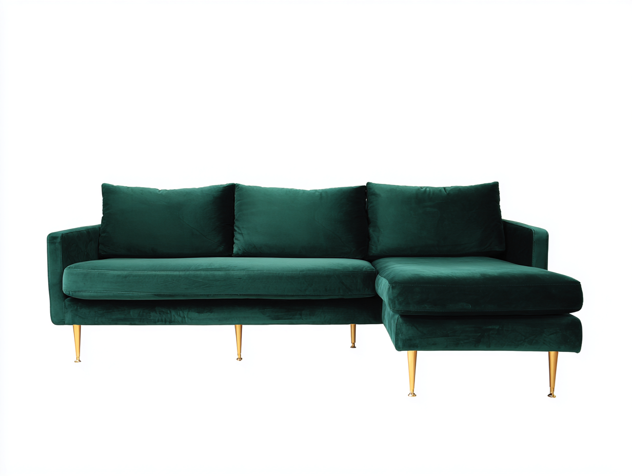 Sofás de esquina sofá en L tapizado terciopelo verde esmeralda 230x160x85 cm estilo moderno salón-Jalagadecor