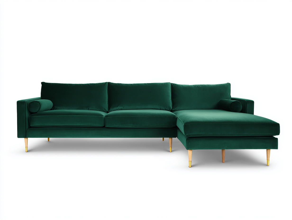 Sofás de esquina tapizado de terciopelo 255x160x84 cm - Verde esmeralda - Diseño moderno para salón-Jalagadecor