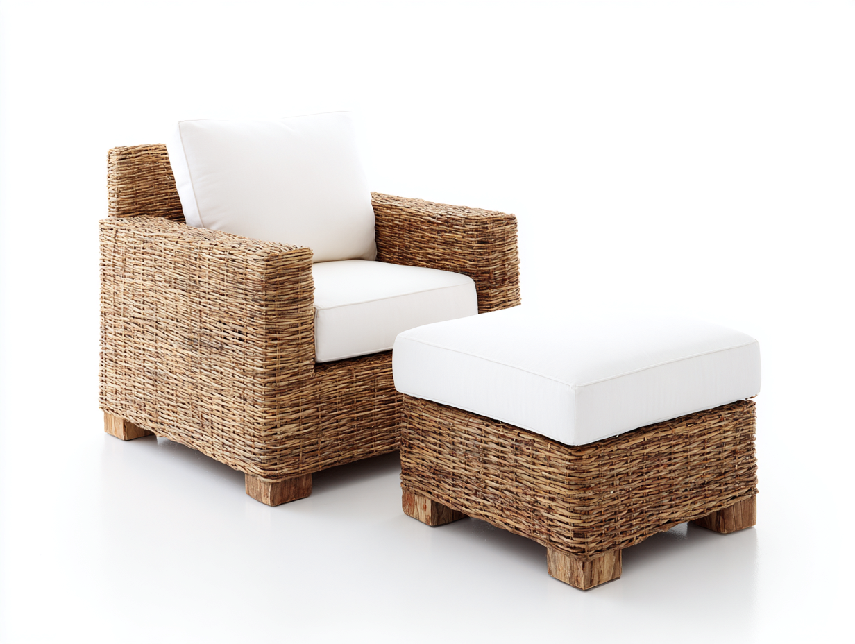 Sillones de ratán con reposapiés para jardín 95x88x78 cm - Ratán sintético beige - Estilo moderno para terraza y jardín-Jalagadecor