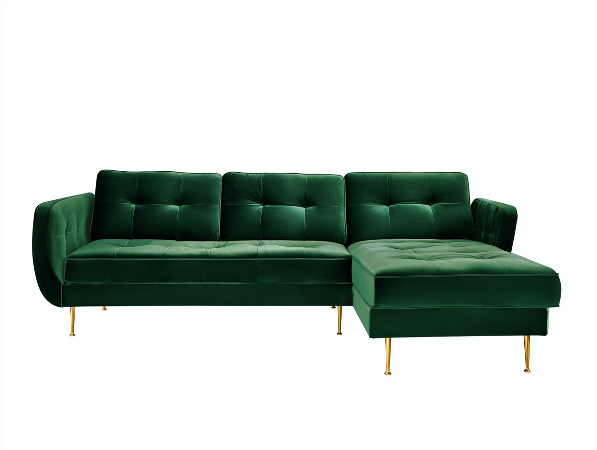 Sofás de esquina sofá en L tapizado terciopelo verde esmeralda 225x160x85 cm estilo moderno salón-Jalagadecor