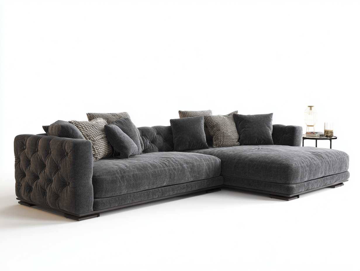 Sofás de esquina tapizado de tela 300x200x78 cm - Gris oscuro - Diseño moderno acolchado para salón-Jalagadecor