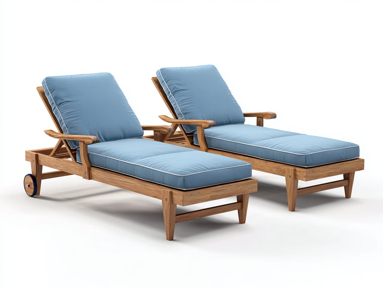 Tumbonas de jardín de madera 200x68x35 cm - azul y madera natural - estilo exterior reclinable con reposabrazos y ruedas-Mimihahome