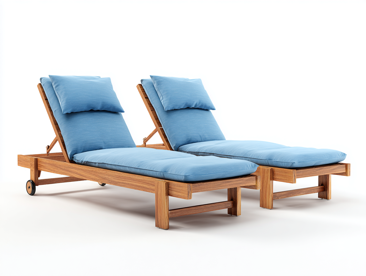 Tumbonas de jardín de madera 200x65x30 cm - azul y madera natural - estilo exterior con respaldo reclinable y ruedas-Mimihahome