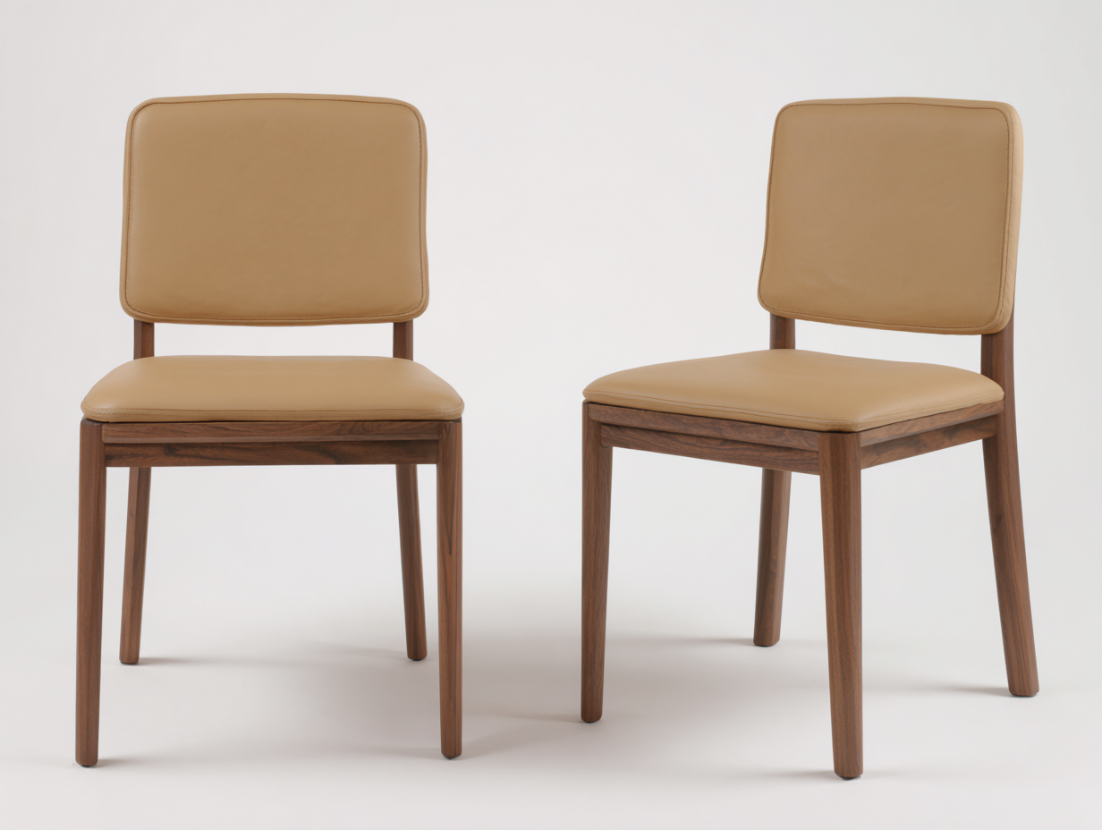 Sillas de comedor de madera y cuero sintético 48x55x82 cm - Marrón nogal-Beige - Diseño moderno tapizado-Mimihahome