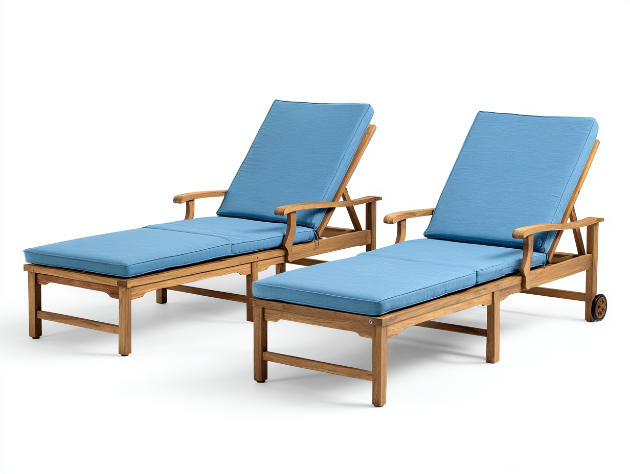 Tumbonas de madera con cojines 198x72x34 cm - Roble natural-Azul - Respaldo reclinable para exterior-Mimihahome
