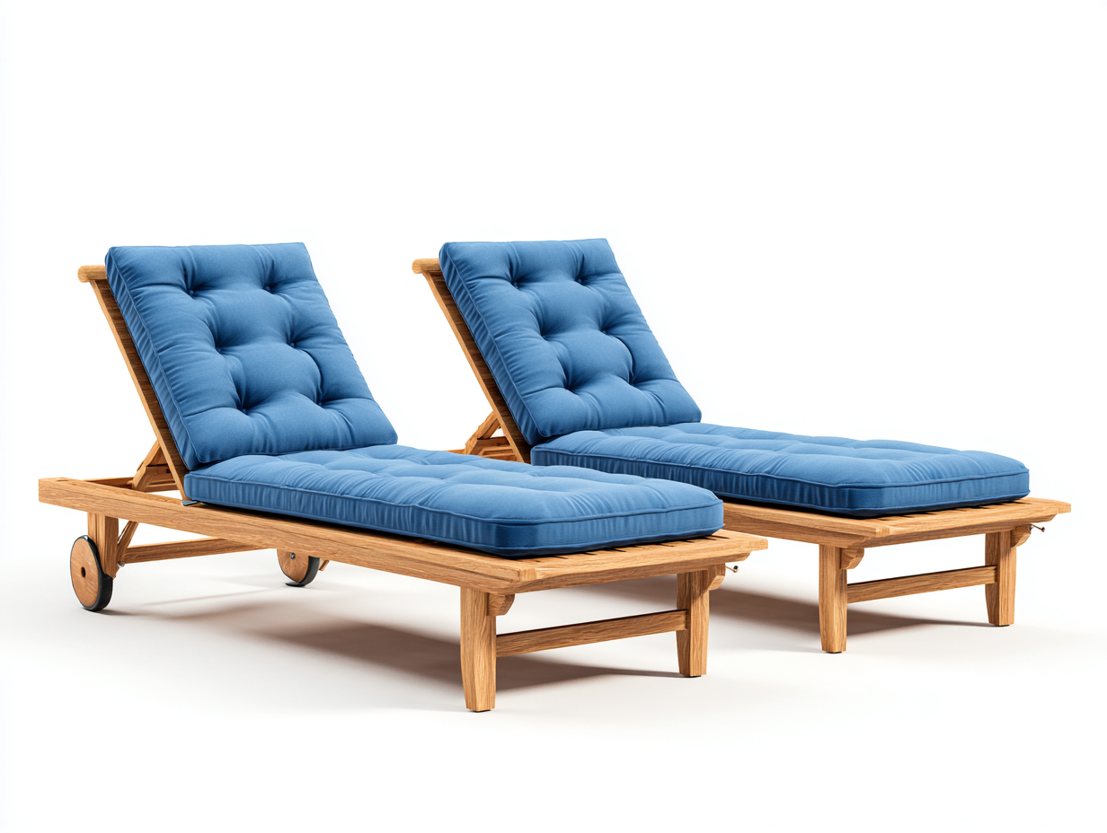 Tumbonas de madera con cojines 195x68x34 cm - Roble natural-Azul - Respaldo reclinable para jardín-Mimihahome