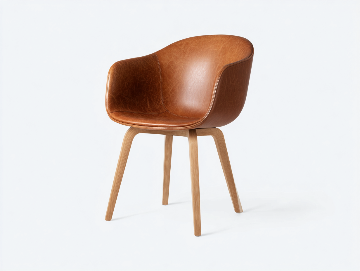 Sillas de comedor de madera y cuero sintético 58x56x80 cm - Marrón coñac-Roble claro - Diseño moderno con reposabrazos-Mimihahome
