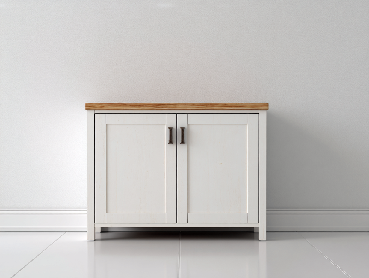 Aparadores de madera 100x38x85 cm - Blanco-Marrón natural - Con 2 puertas - Estilo rústico-Mimihahome