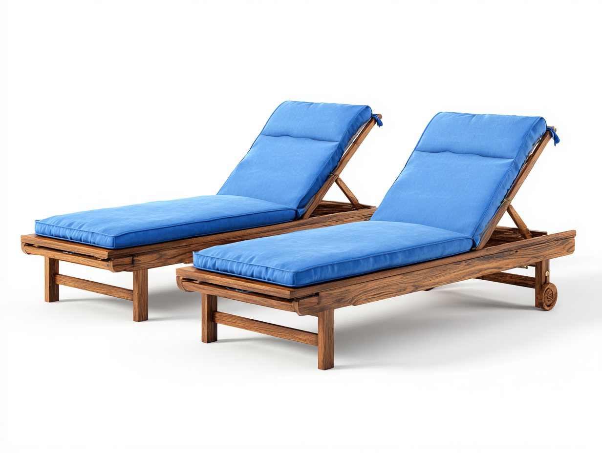 Tumbonas de madera 200x70x85 cm - Marrón natural-Azul - Set de 2 con ruedas - Respaldo regulable-Mimihahome