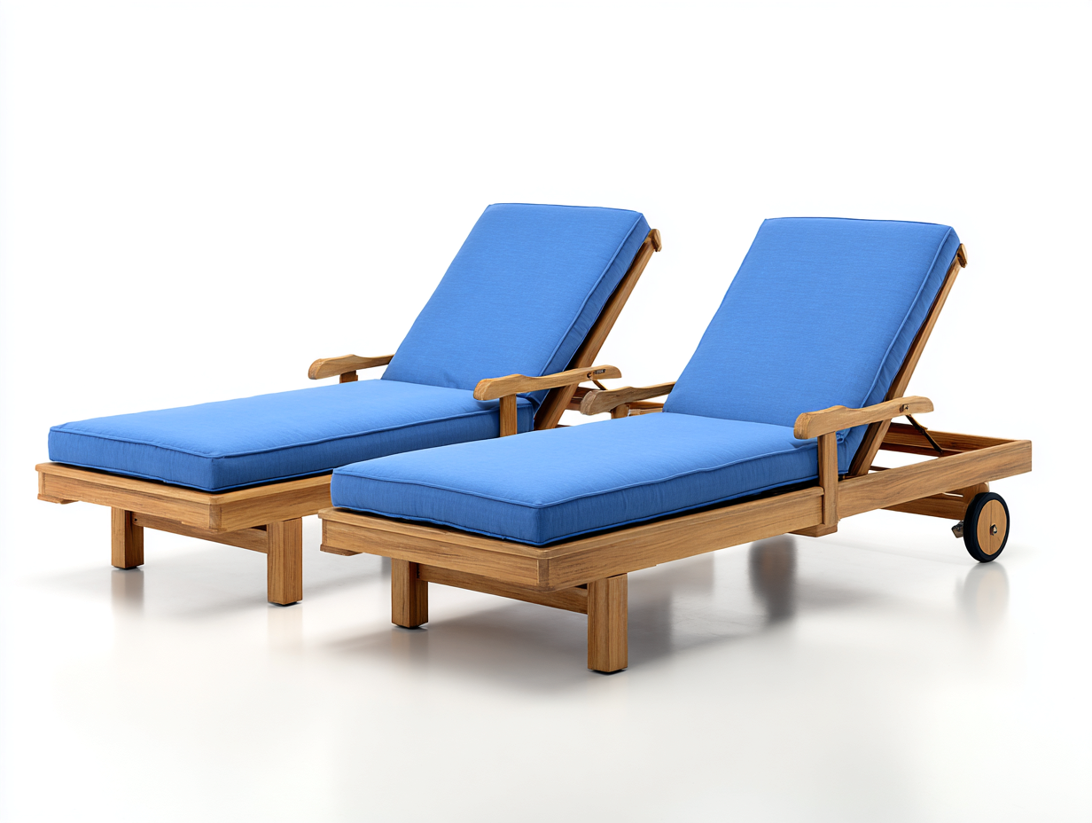 Tumbonas de jardín reclinables de madera - Tela - 200x70x35 cm - Azul-Madera natural - Estilo exterior moderno-Mimihahome