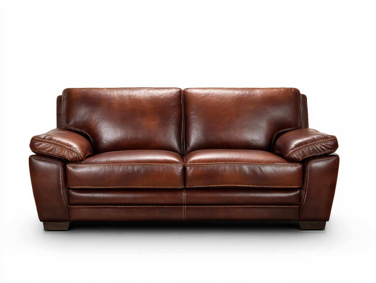 Sofás 2 plazas de piel genuina estilo clásico contemporáneo color marrón diseño elegante para salón 170x95x85 cm uso interior salón-Nativohaus