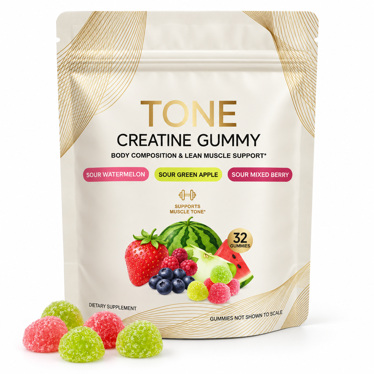 DUO SEVEN Creatine Gummies | Assorted Sour Flavors | Muscle & Performance Support | 32 Gummies