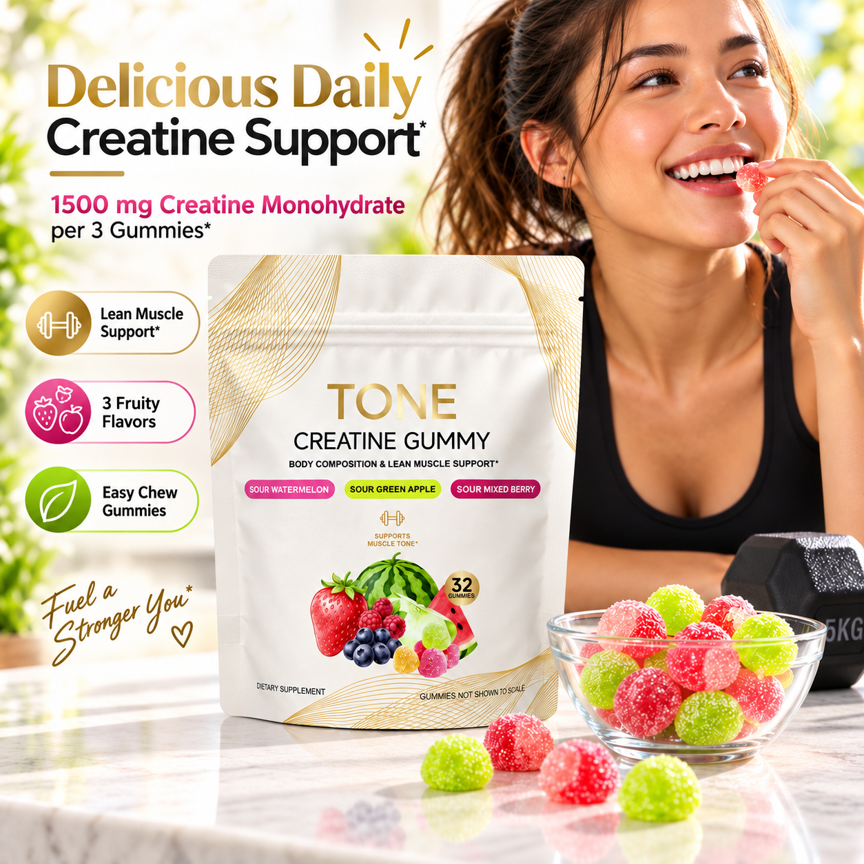 DUO SEVEN Creatine Gummies | Assorted Sour Flavors | Muscle & Performance Support | 32 Gummies