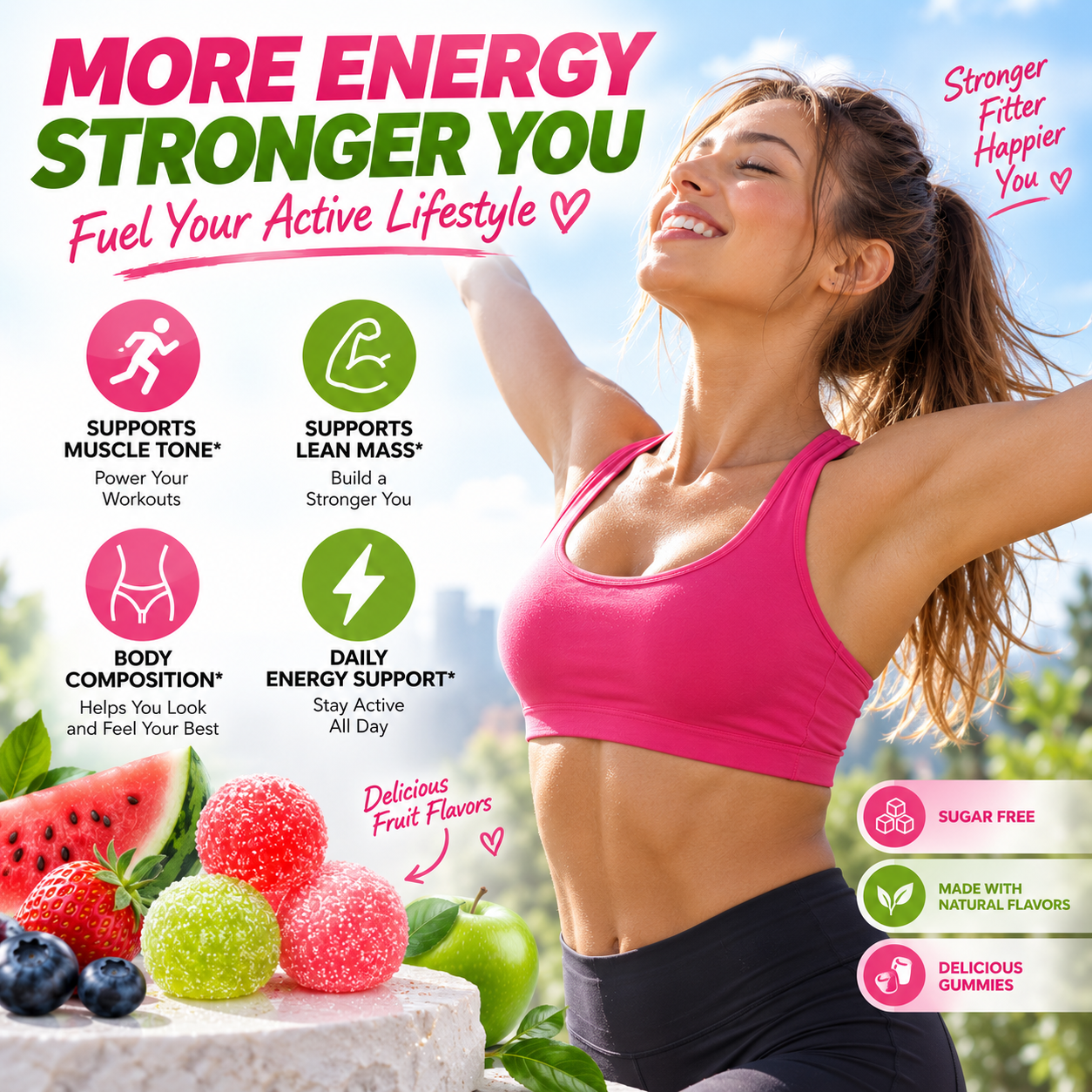 DUO SEVEN Creatine Gummies | Assorted Sour Flavors | Muscle & Performance Support | 32 Gummies