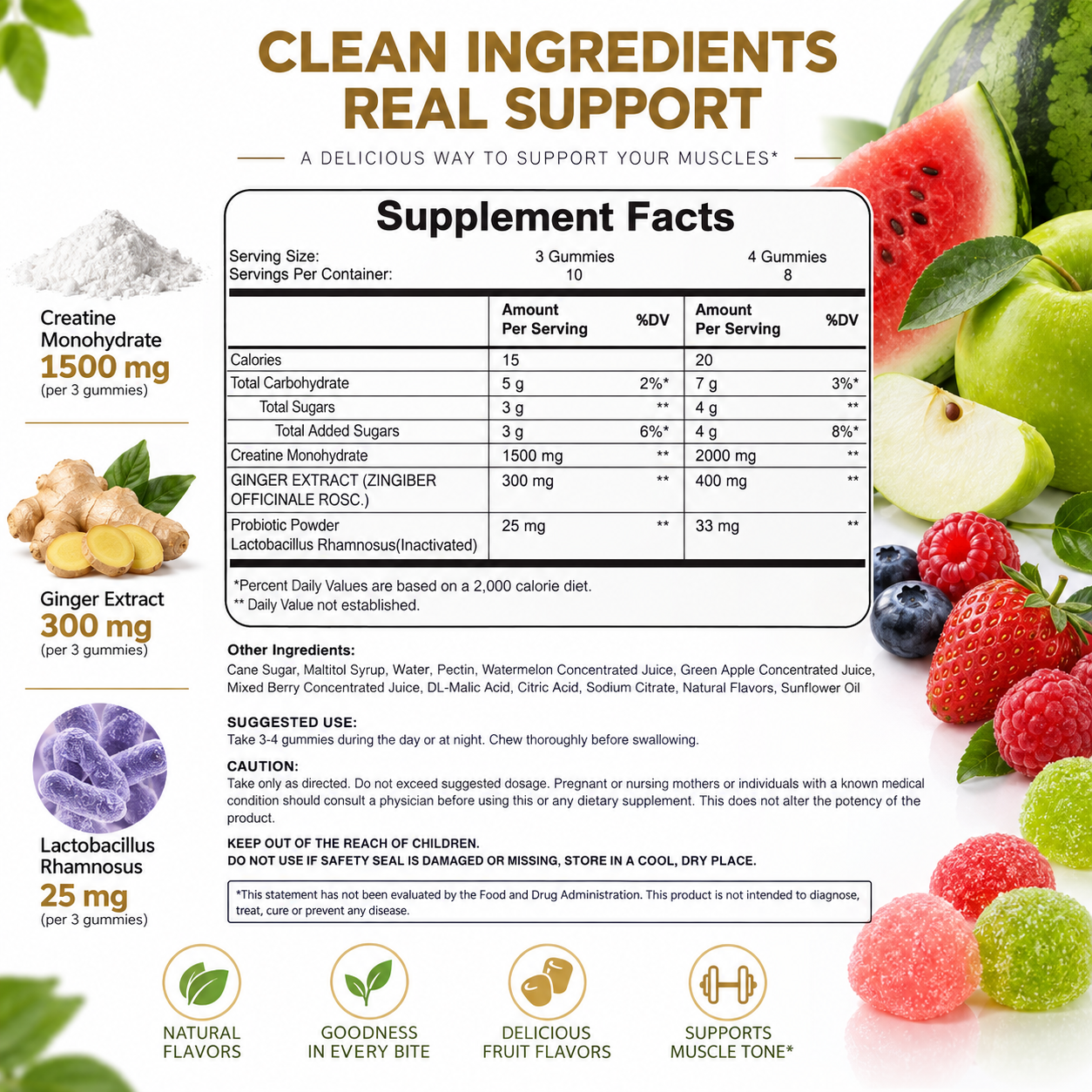 DUO SEVEN Creatine Gummies | Assorted Sour Flavors | Muscle & Performance Support | 32 Gummies