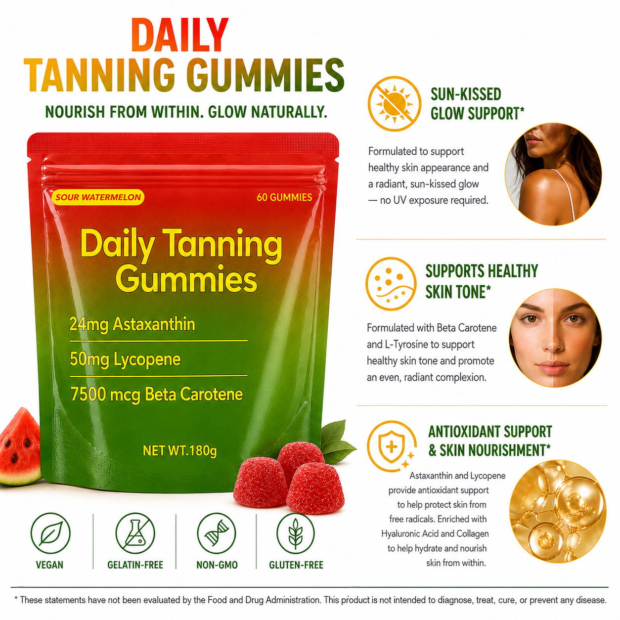 2Seven Natural Tanning Gummies | Glow & Skin Radiance Support