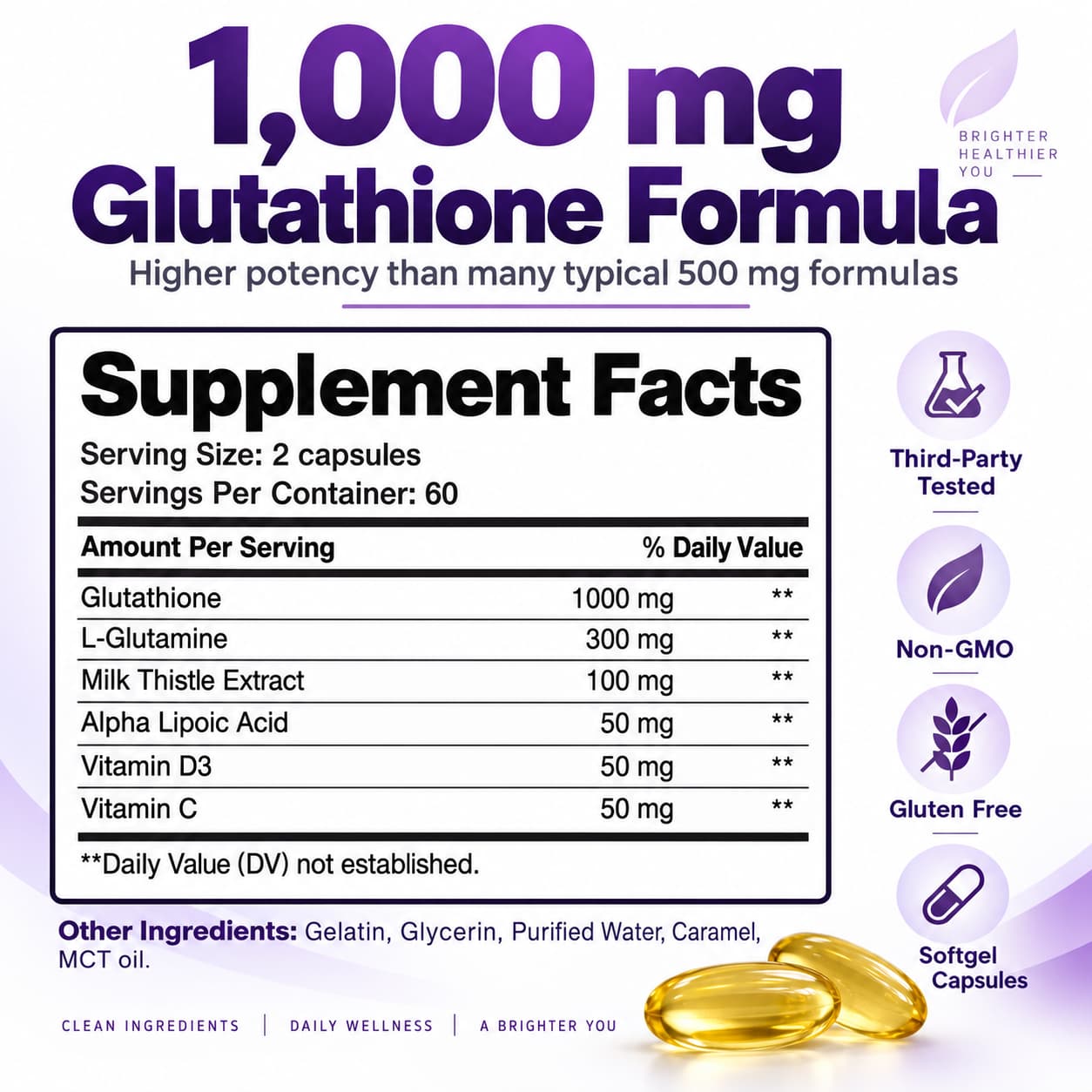 DUO SEVEN Glow Defense Glutathione 1000 mg Softgels | Antioxidant & Radiance Support
