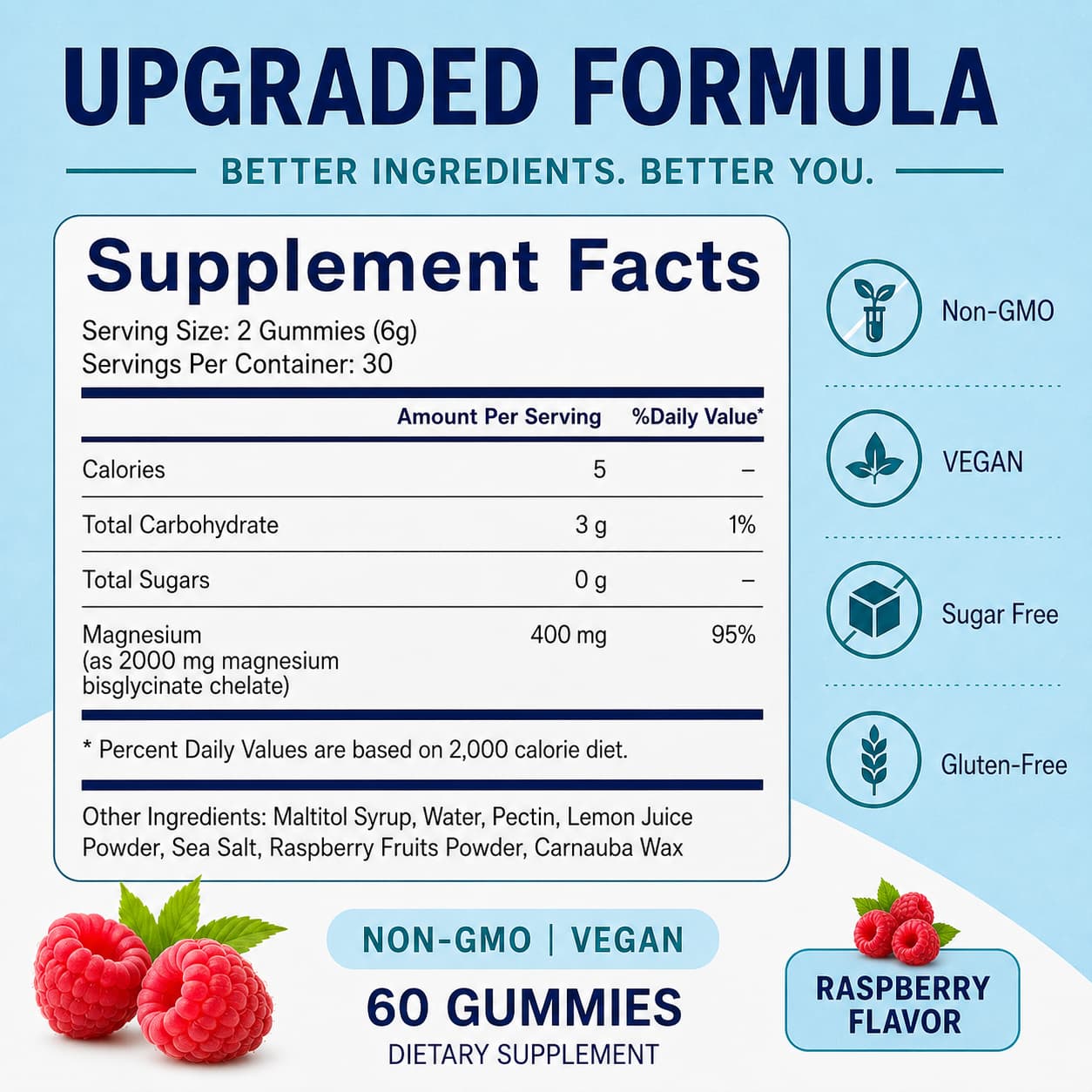 Magnesium Bisglycinate Gummies – Chelated Magnesium Supplement, Promotes Muscle & Nerve Function, Relaxation & Everyday Wellness – 60  Gummies